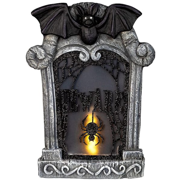 Lighted Flickering Beware Gravestone Halloween Decoration - 13.5 in. LED Orange Light