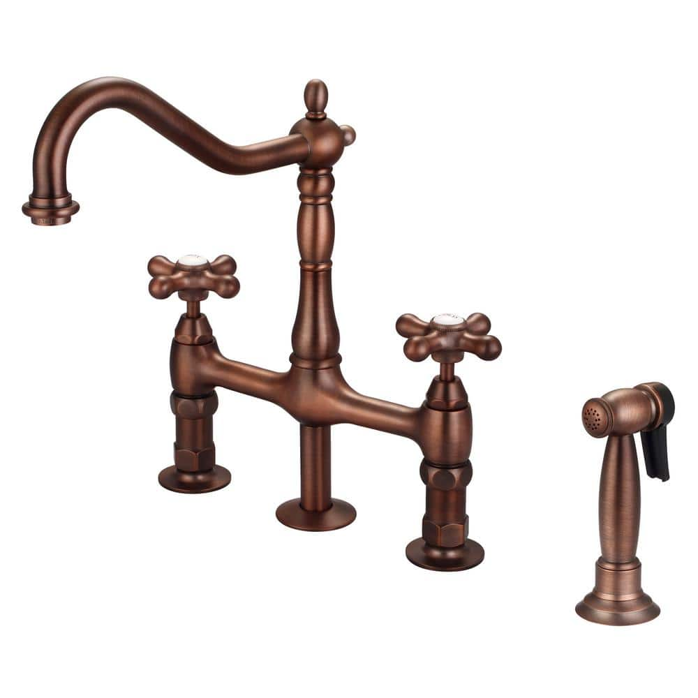 Barclay Products Emral Two Handle Bridge Kitchen Faucet With Button   Oil Rubbed Bronze Barclay Products Bridge Kitchen Faucets Kfb508 Mc Orb 64 1000 