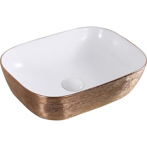 20 in. Above Vanity Counter Bathroom Ceramic Vessel Sink in White with Decorative Art in Rose Gold