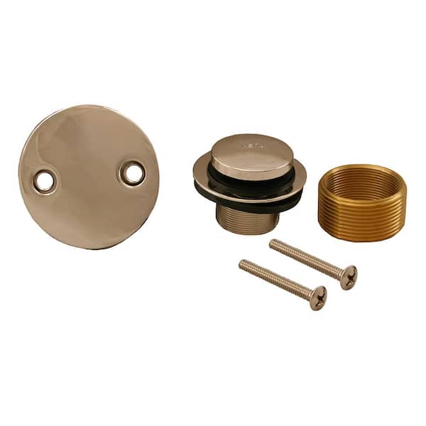JONES STEPHENS Toe Touch Bath Tub Drain Conversion Kit with 2-Hole Overflow Plate in Polished Stainless