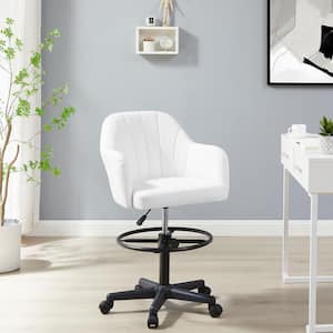 Premium PU Swivel Drafting Chair with Adjustable Height and Lumbar Support for Home Office Office Stool, White