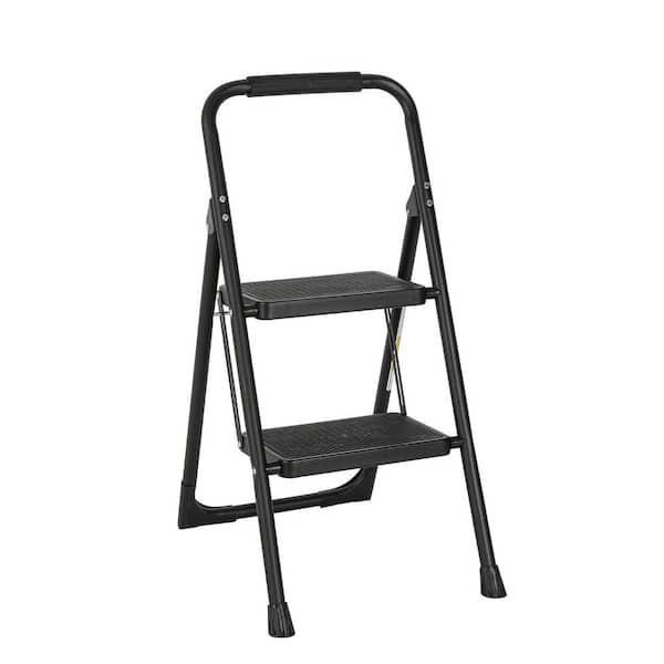 Tatayosi 2-Step Iron Folding Step Stool Ladder 330 lbs. Load Capacity Type IA Duty Rating (5.71 ft. Reach Height),Black