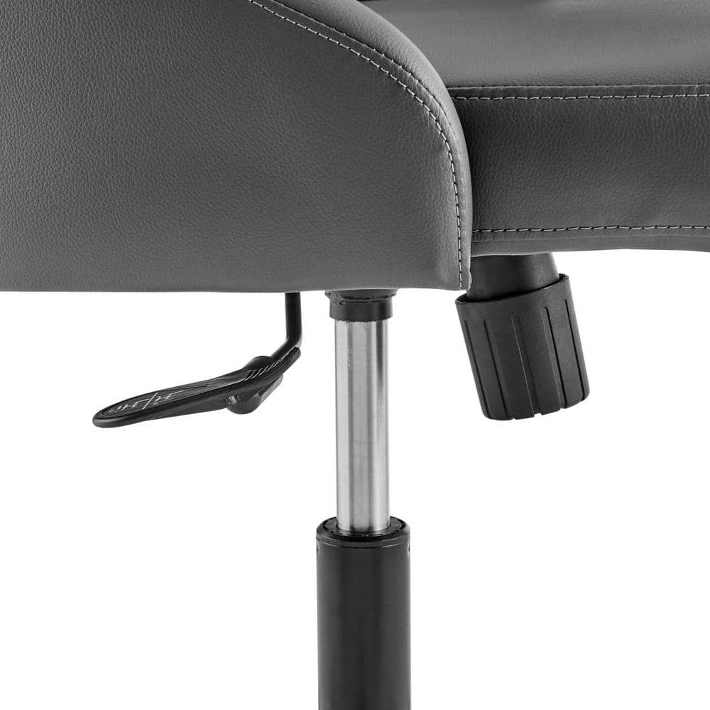 Gray Tufted Vegan Leather Swivel Office Chair