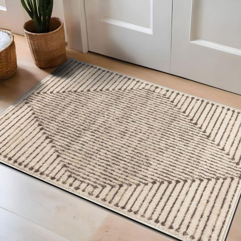 Area Rug 2d World Rug Gallery Modern Geometric Area Rug Beige 2 ft. x 3 ft. Area ...