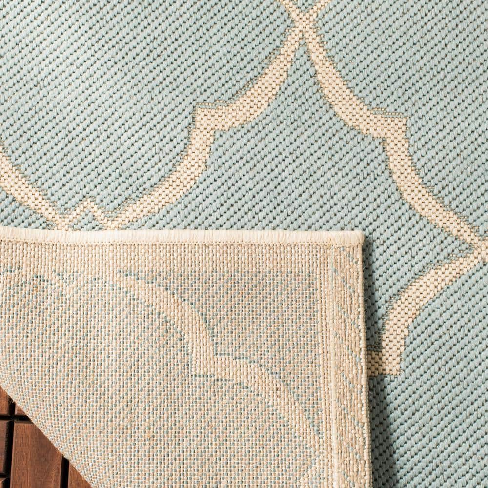 Aqua and Cream Geometric Indoor/Outdoor Area Rug