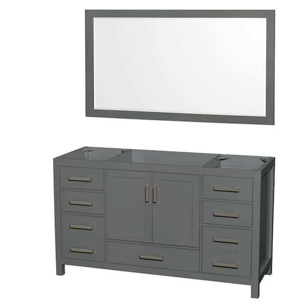 Wyndham Collection Sheffield 59 in. W x 21.5 in. D x 34.25 in. H Single Bath Vanity Cabinet without Top in Dark Gray with 58" Mirror