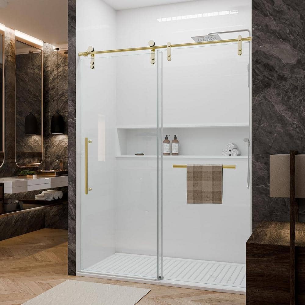 Golden Frameless Sliding Glass Shower Door with Stainless Steel Hardware