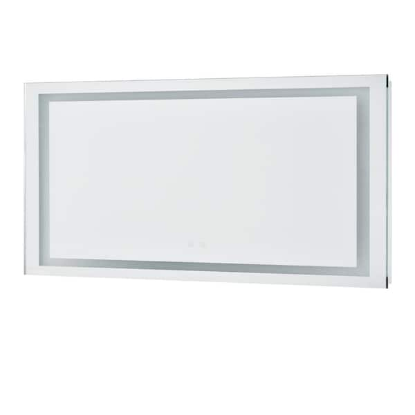 Xspracer 72 in. W x 36 in. H Rectangular Frameless Oversized Wall-Mounted Anti-Fog Lighted Bathroom Vanity Mirror in Sliver