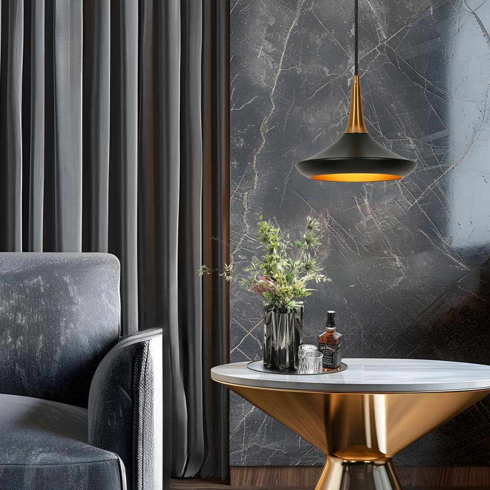 Matte Black and Brass Mini Pendant Light with Glass Shade