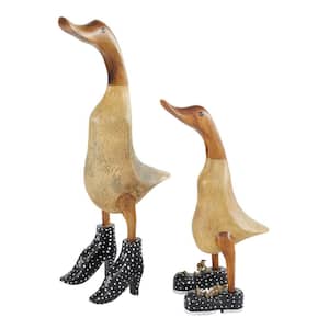 Brown Bamboo Duck Sculpture with High Heels and Boots (Set of 2)