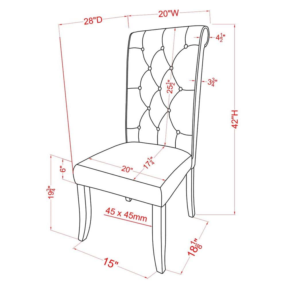 Gray Tufted Upholstered Side Chair with Antique Black Wood Legs