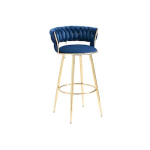 35.04 Inch Navy Wood Bar Stools with Low Back and Footrest Counter Height Bar Chairs