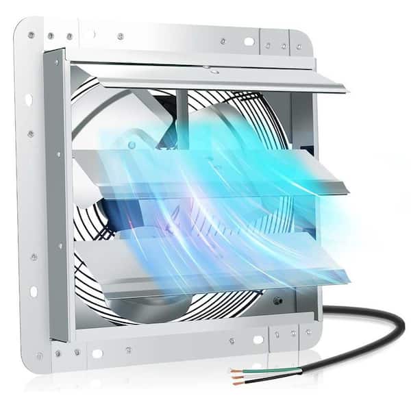 1130 CFM Silver Aluminum 12 in. Electric Powered Garage Exhaust Fan Wall Mounted, Automatic Shutter for Barn, Shed