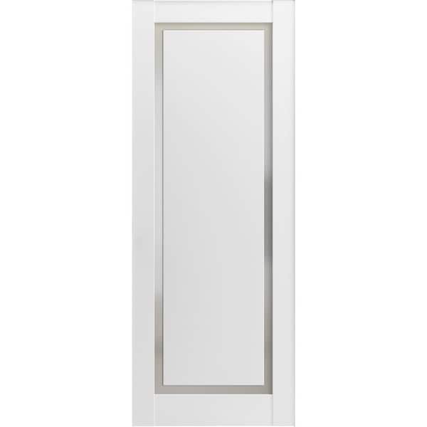 36 in. x 84 in. Solid Wood Frosted Glass Painted White Interior Door Slab