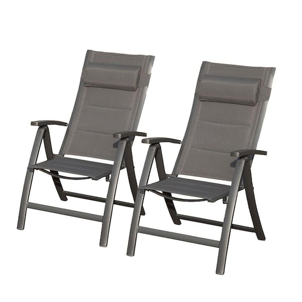 BOPOREA MEGO LLC Set of 2 Patio Folding Chairs-Padded Fabric Seat, Adjustable Backrest for Camping and Outdoor Use