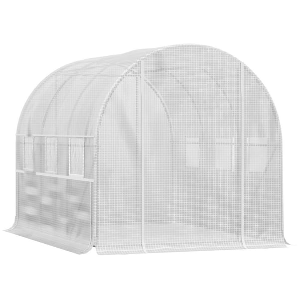 Outsunny 78.75 in. W x 116.25 in. D x 78.75 in. H PE Cover White Zipper Doors and Mesh Windows Greenhouse