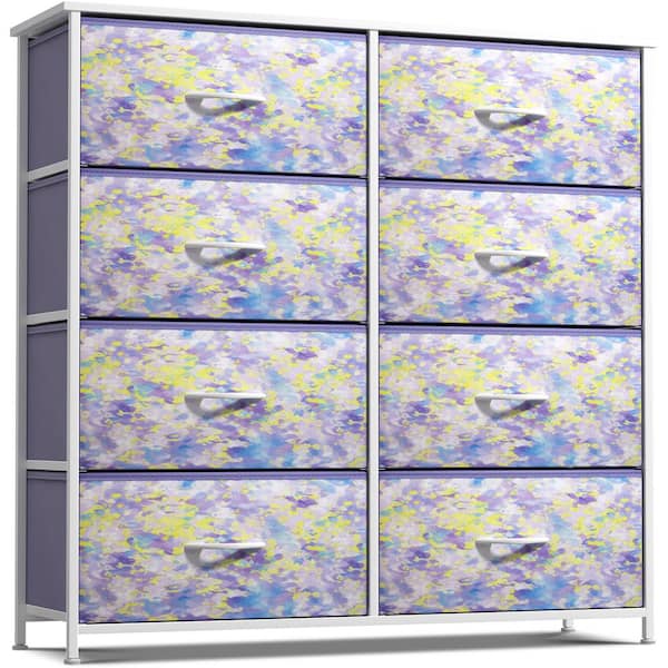 Sorbus Tie Dye Purple/Yellow 8-drawer 31.5 in. Wide Dresser without Mirror