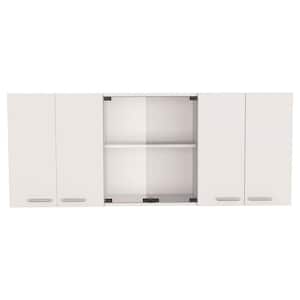 59.1 in. W x 12.4 in. D x 23.62 in. H Wall Kitchen Cabinet with Glass, 4 Shelves, 2 Double Door in White
