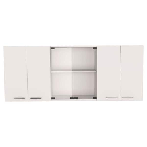 cadeninc 59.1 in. W x 12.4 in. D x 23.62 in. H Wall Kitchen Cabinet with Glass, 4 Shelves, 2 Double Door in White