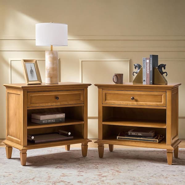 Savannah Acorn 1-Drawer 28.43 in. W Nightstand (Set of 2) with Built-In Charging Station