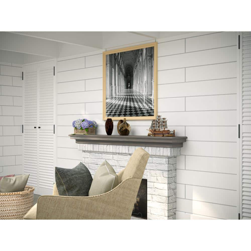 Ash Gray Solid Wood Wall-Mounted Mantel Shelf with Corbel Bracket Arches
