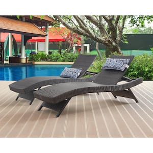 Brown All-Weather Adjustable Resin Outdoor Patio Chaise Lounger (Set of 2)