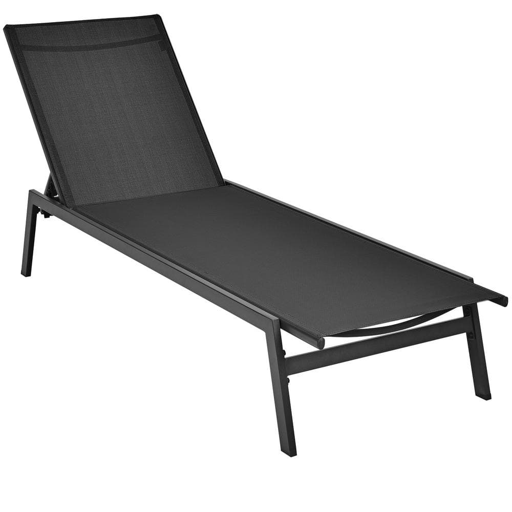 Metal 6-Position Adjustable Backrest Outdoor Lounge Chair in Black