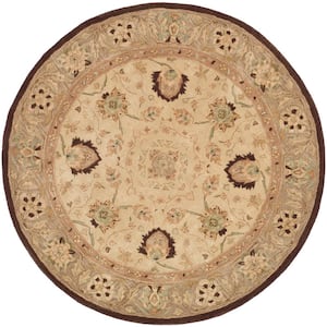 Anatolia Ivory/Brown 4 ft. x 4 ft. Round Floral Border Area Rug