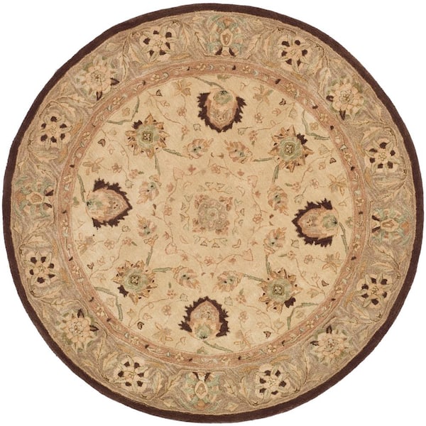 SAFAVIEH Anatolia Ivory/Brown 4 ft. x 4 ft. Round Floral Border Area Rug