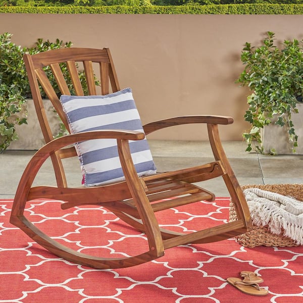 Unbranded Sophisticated Classy Comfy Patio Wood Outdoor Rocking Chair with Footrest for Garden Front Porch Lounge Lawn, Teak