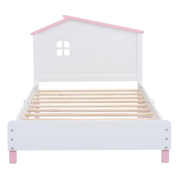 Twin Size Kids Beds with House Frame Headboard Fun Wood Low Bed Frame
