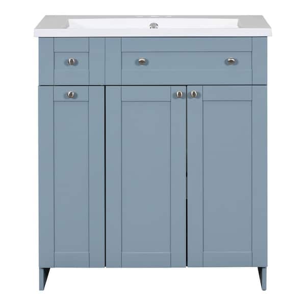 Miscool Amii 30 in. W Blue Freestanding With White Resin Top Bathroom Vanity Cabinet With 1 Drawer