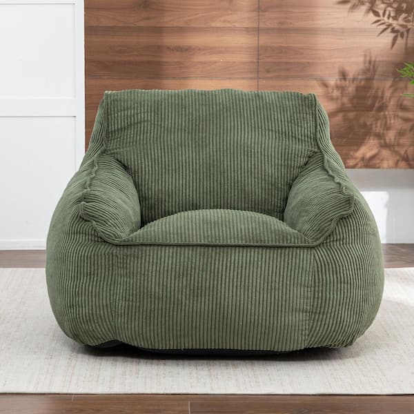 Green Corduroy Bean Bag Chair with Backrest and Armrests, Adult Floor Sofa Chair for Bedroom or Living Room