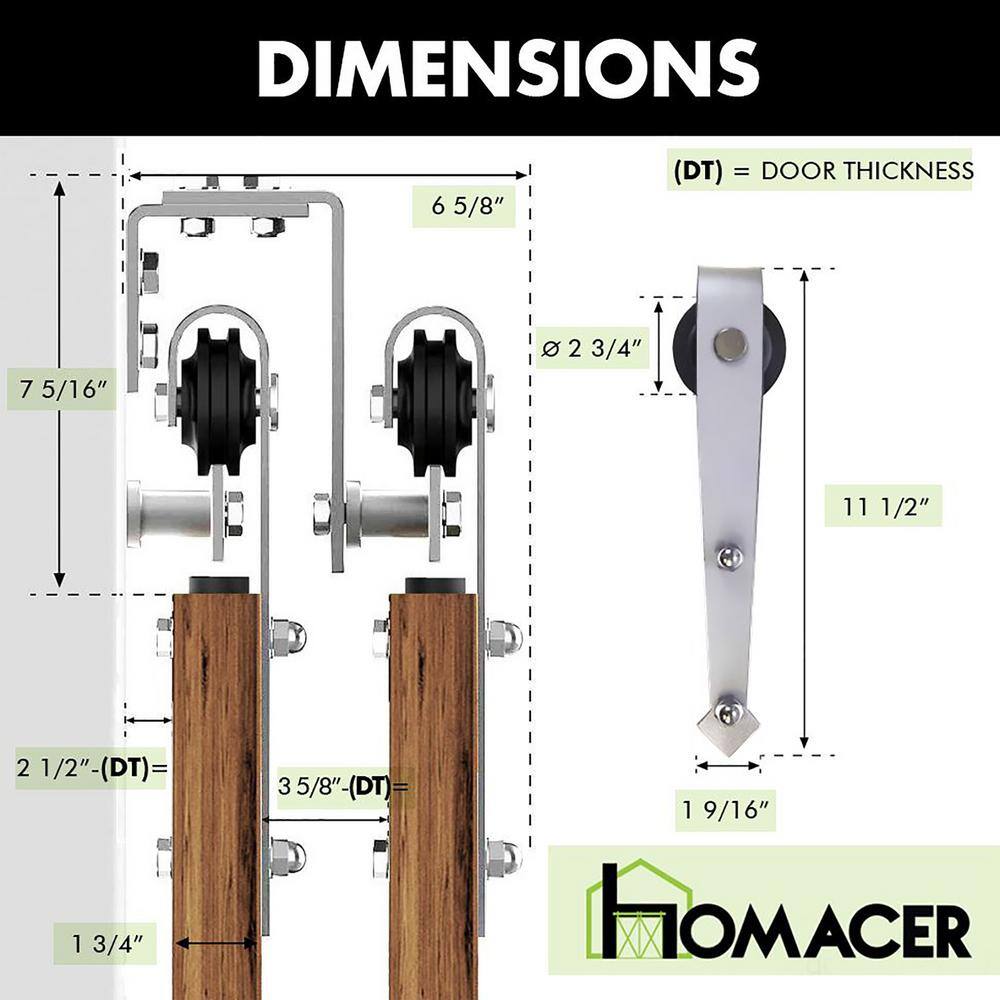 Brushed Nickel Double Track Bypass Barn Door Hardware Kit