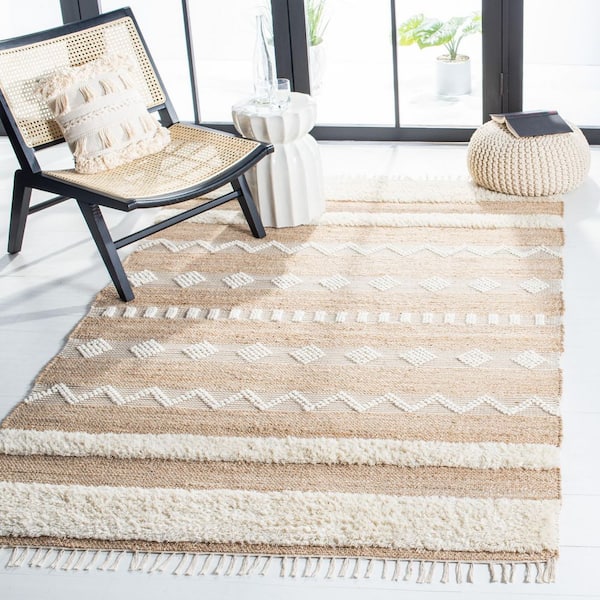 Natura 3 ft. x 5 ft. Natural/Ivory Diamond Striped Area Rug