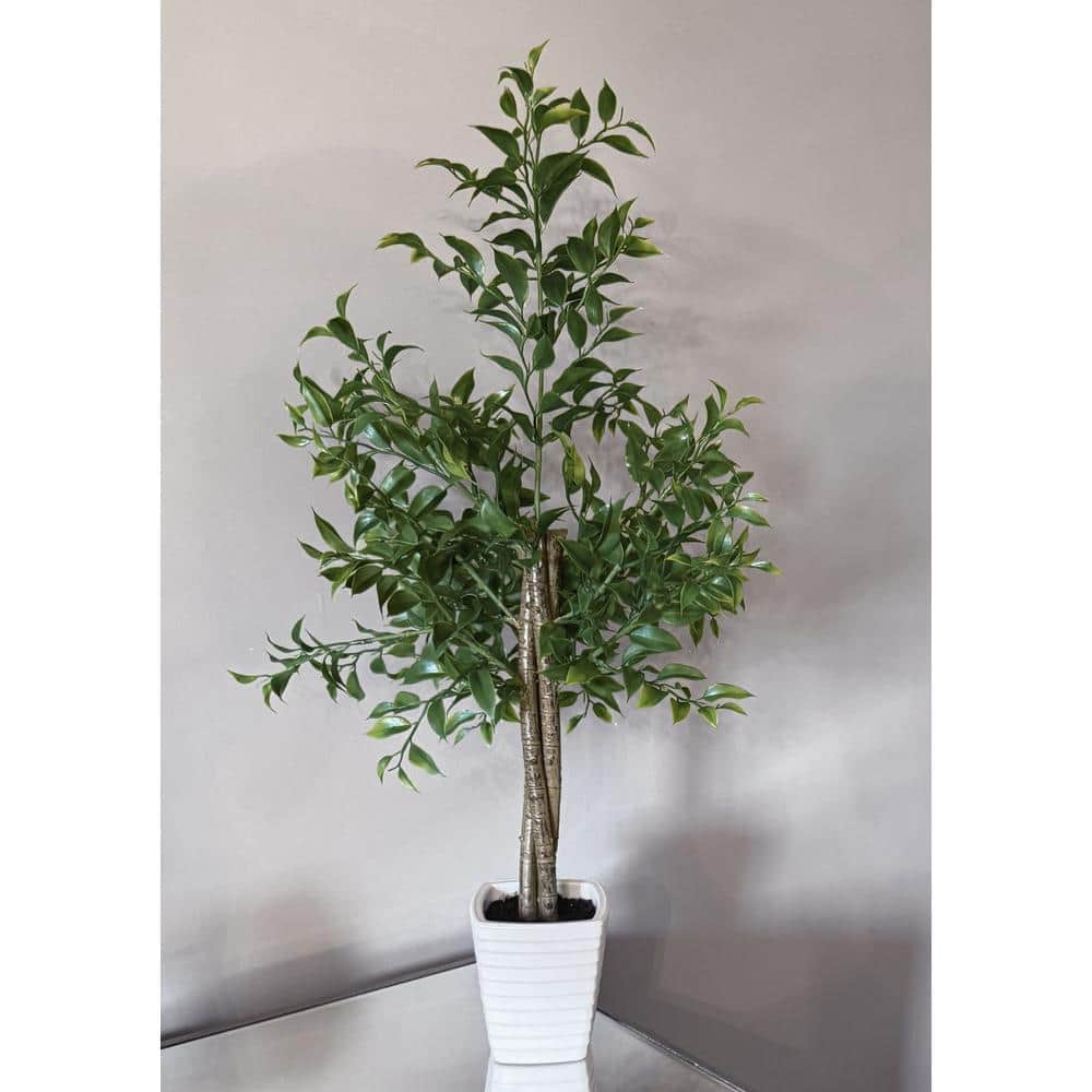 29" Green Silk Ficus in White Plastic Pot