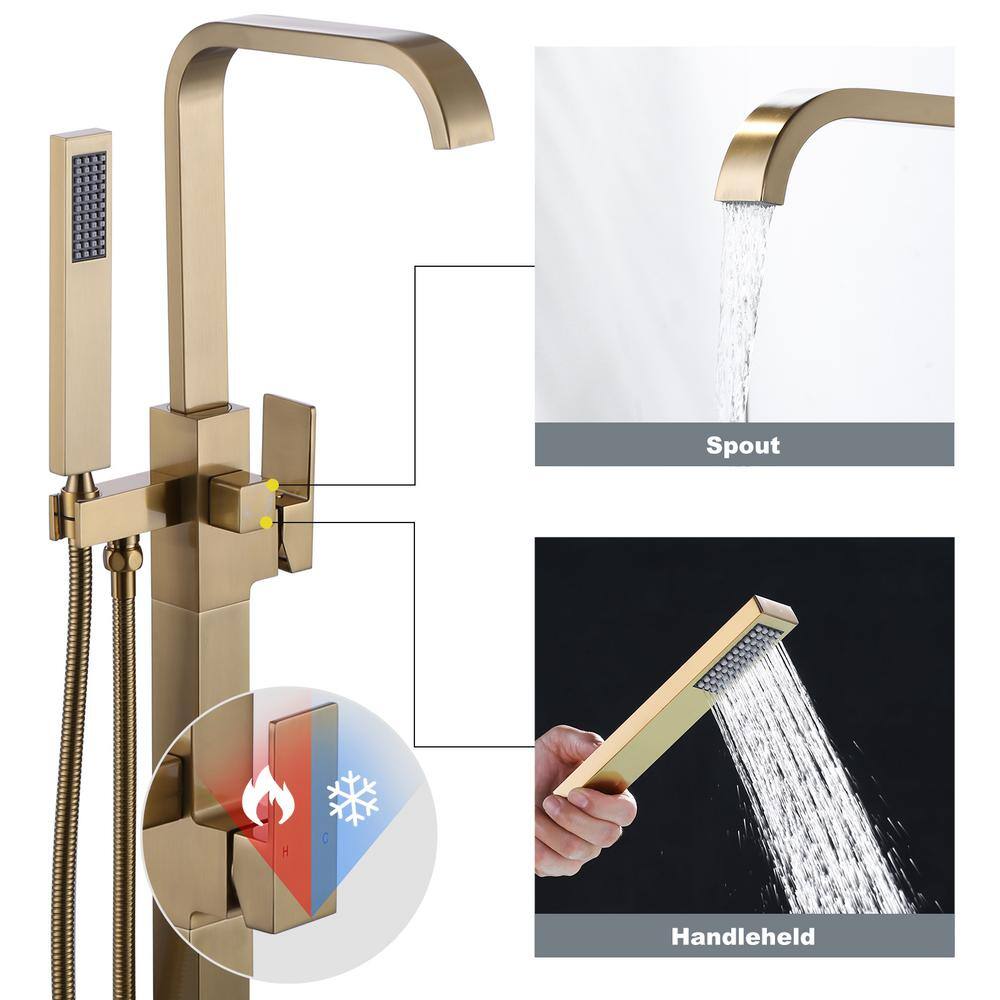 Gold Freestanding Tub Filler with Handheld Shower
