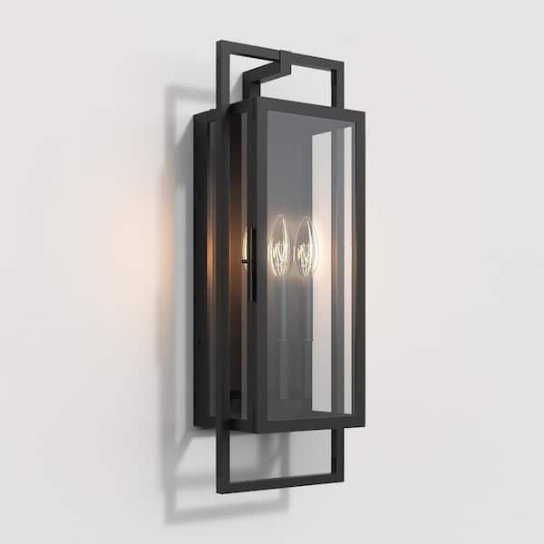 Maxax Black Dusk Outdoor Decorators 27 in. Lantern Sconce with No Bulbs Included Sand to Dawn 3-Light Hardwired Wall
