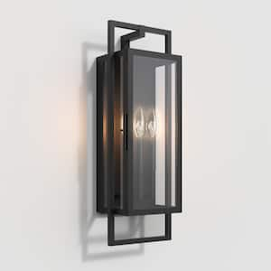 Black Dusk Outdoor Decorators 27 in.  Lantern Sconce with No Bulbs Included Sand to Dawn 3-Light Hardwired Wall