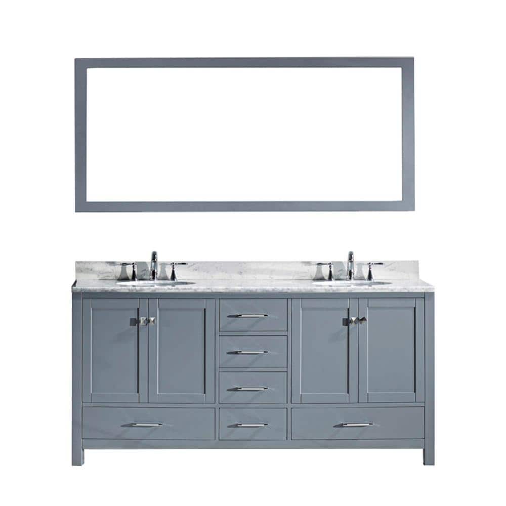 Virtu Usa Caroline Avenue 60 In W Bath Vanity In Gray With Marble Vanity Top In White With Square Basin And Mirror Gd 50060 Wmsq Gr The Home Depot