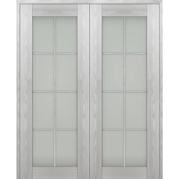 Belldinni Vona 48"x 96" Both Active 8-Lite Frosted Glass Ribeira Ash Wood Composite Double Prehung French Door