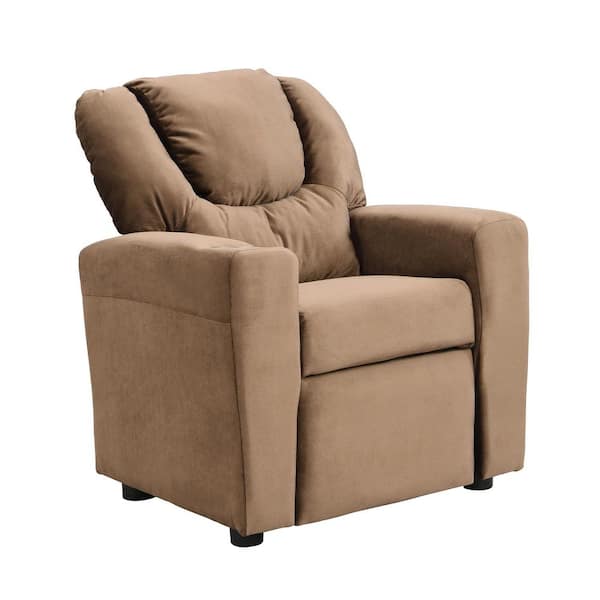 Brown Velvet Kds Recliner Chair, Kids Upholstered Couch with 1-Cup Holder, Footrest, Backrest, Toddlers