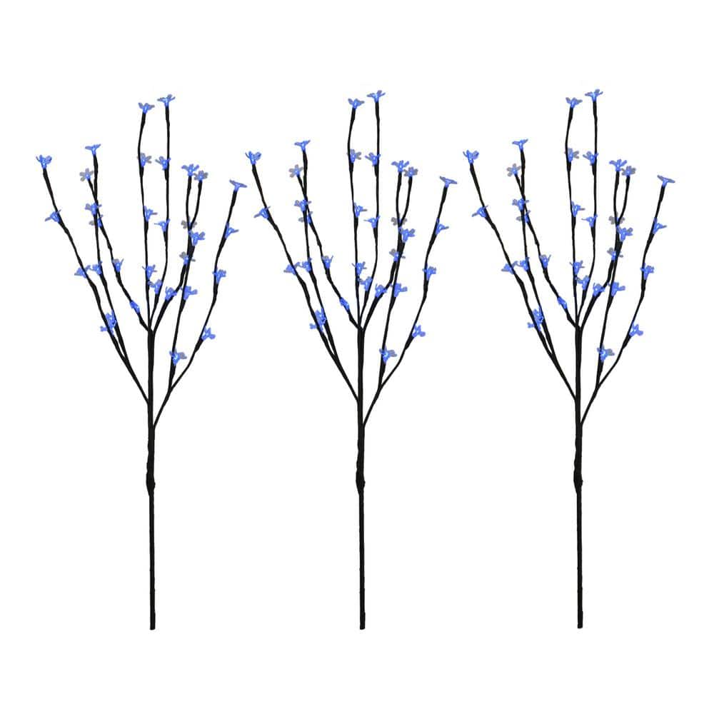 2.5 ft. Blue Lights LED Cherry Blossom Lighted Branch Outdoor Artificial Tree (Set of 3)