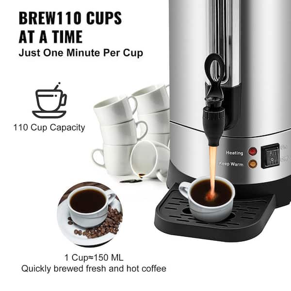 VEVOR Commercial Coffee Urn, 110 Cups Stainless Steel Large Coffee Dispenser, 1500W 110V Electric Coffee Maker Urn For Quick Brewing