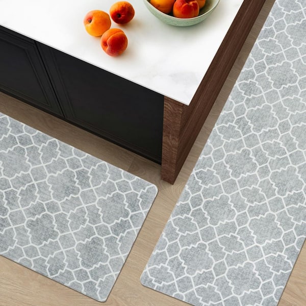 Stone Gray Anti-Fatigue Cushioned Kitchen Mat Indoor Set of 2 (17 in. x 30 in. + 17 in. x 47 in.)