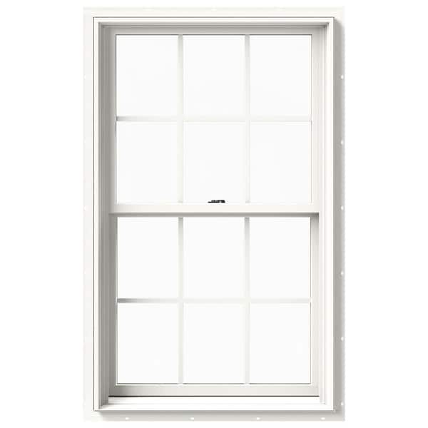 JELD-WEN 29.375 in. x 48 in. W-2500 Series White Painted Clad Wood Double Hung Window w/ Natural Interior and Screen