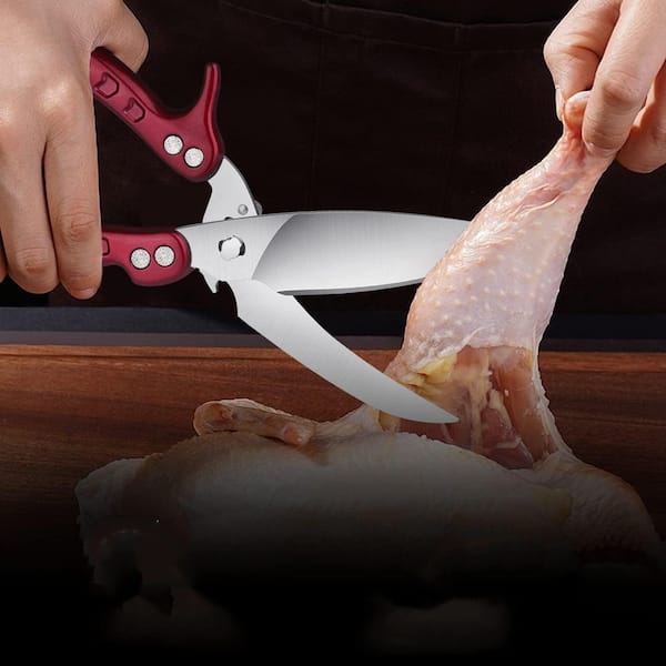 Heavy-Duty Stainless-Steel Burgundy Kitchen Poultry Shears, Kitchen Scissors for Chicken, Meat Cutting, Thanksgiving