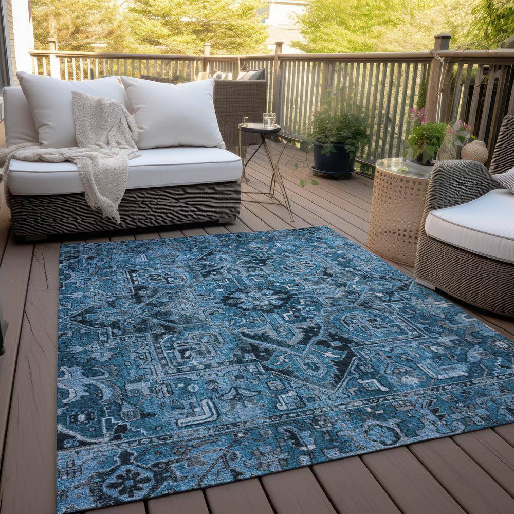 Blue 8' x 10' Synthetic Oriental Washable Area Rug