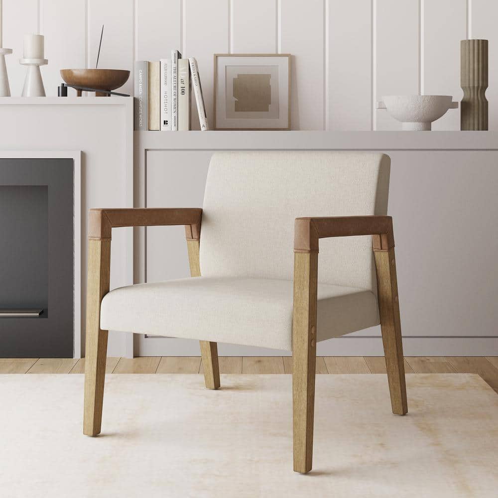 Hudson White Faux Leather and Wood Accent Chair