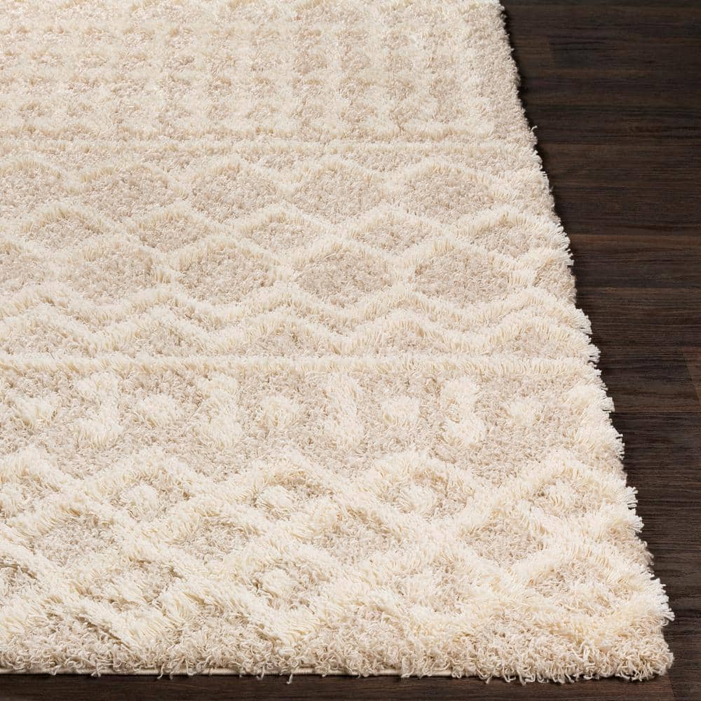 Beige Moroccan Shag Area Rug with High-Low Texture